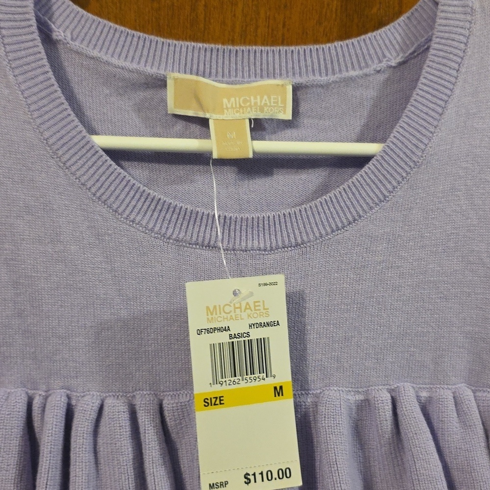Michael Kors Lavender Hydrangea Ruffle Sweater Size MEDIUM - Picture 2 of 5